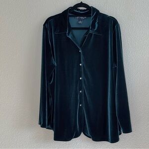 Susan Graver‎ Womens 2XP Petite Button Up Teal Velvet Knit Tunic Long Sleeve